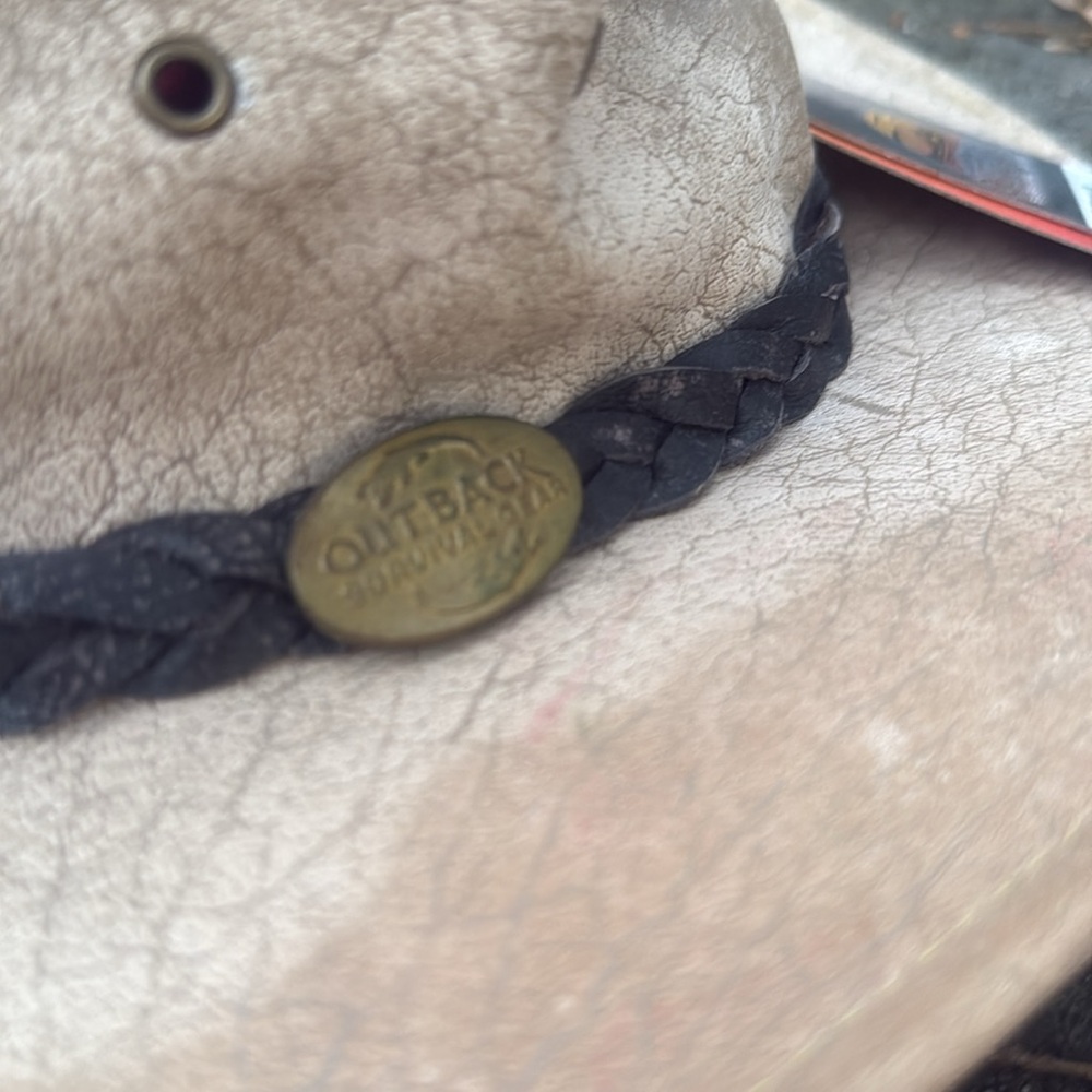 OUTBACK SURVIVAL GEAR DISTRESSED  BONE LEATHER COWBOY HAT - S - NWT ! 🤠 - Picture 2 of 9